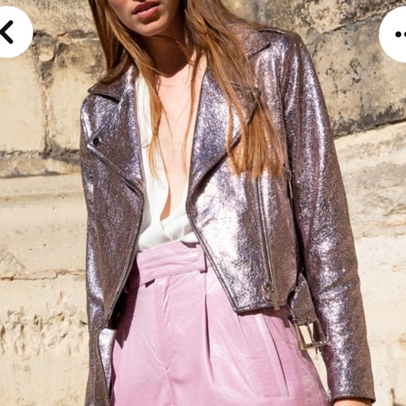 Nour Hammour Daphne Metallic Leather Moto Jacket - Picture 2 of 8